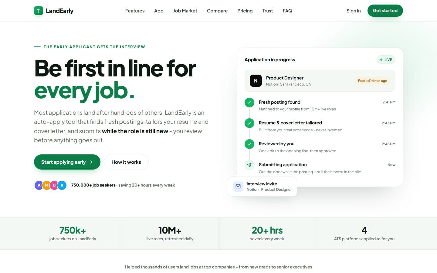 LandEarly website preview